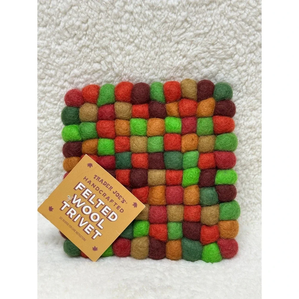 Trader Joe's Felted Wool Trivet Multicolor Handcrafted Nepal Square 7x7